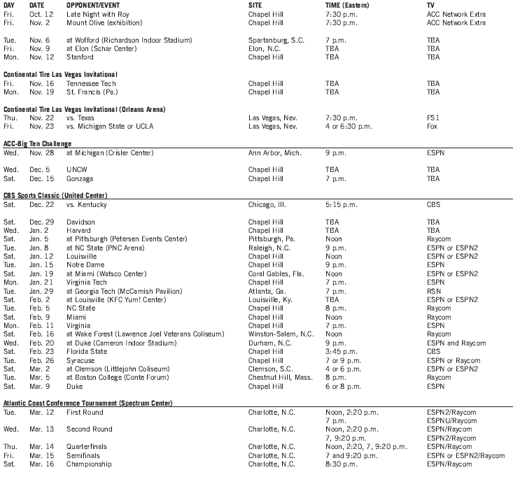 UNC Men's Basketball Schedule 2018